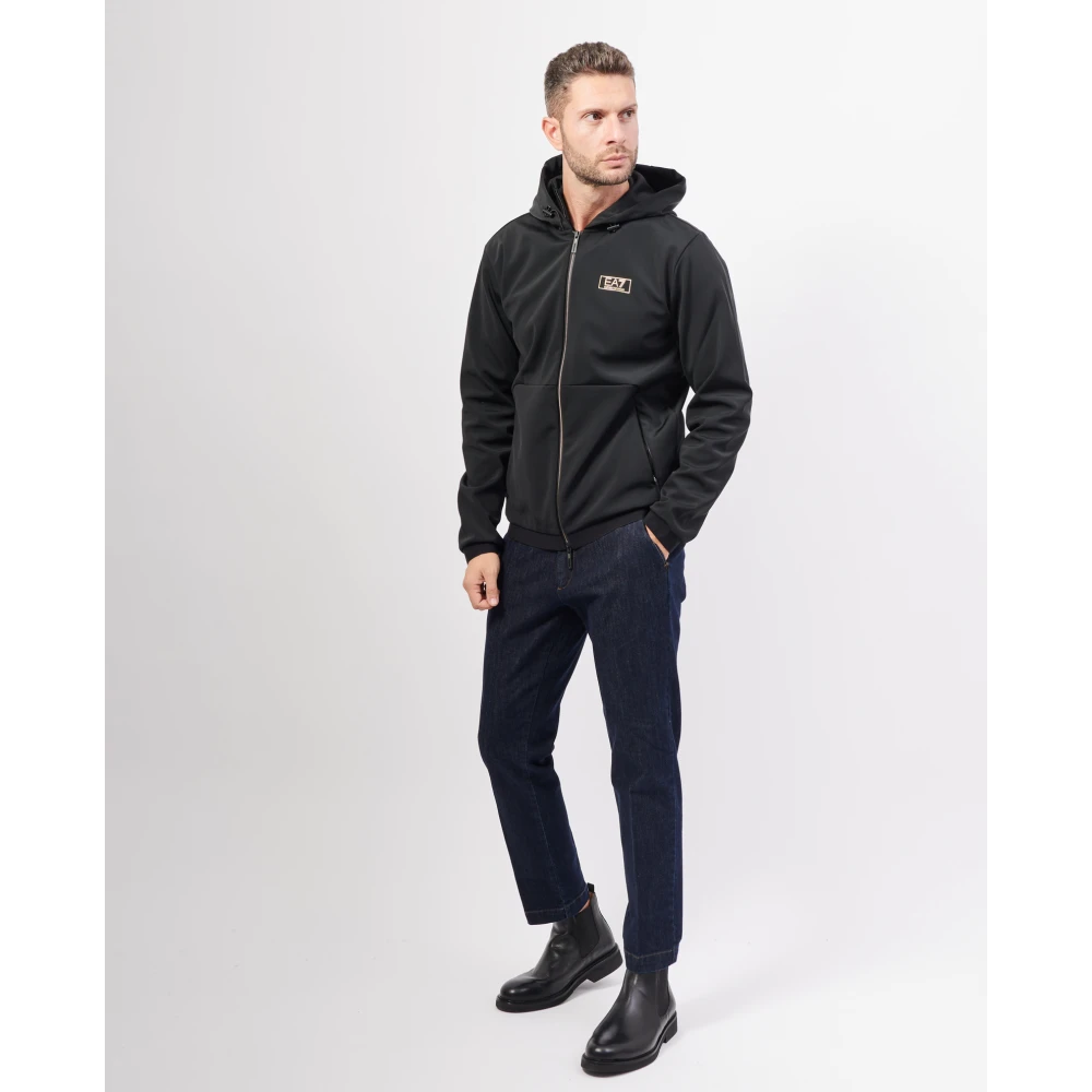 Emporio Armani Zwarte hoodie met volledige rits Black Heren