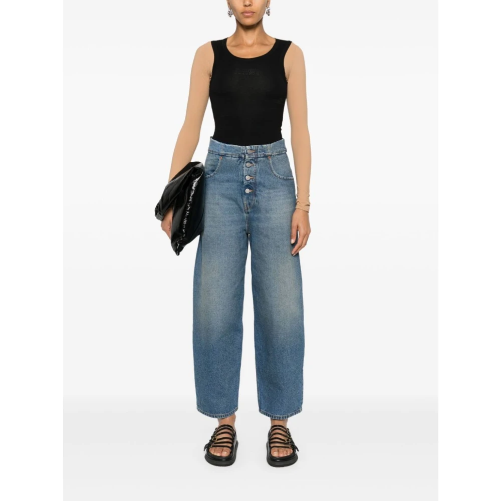 MM6 Maison Margiela Clear Blue Denim Wide Leg Jeans Blue Dames