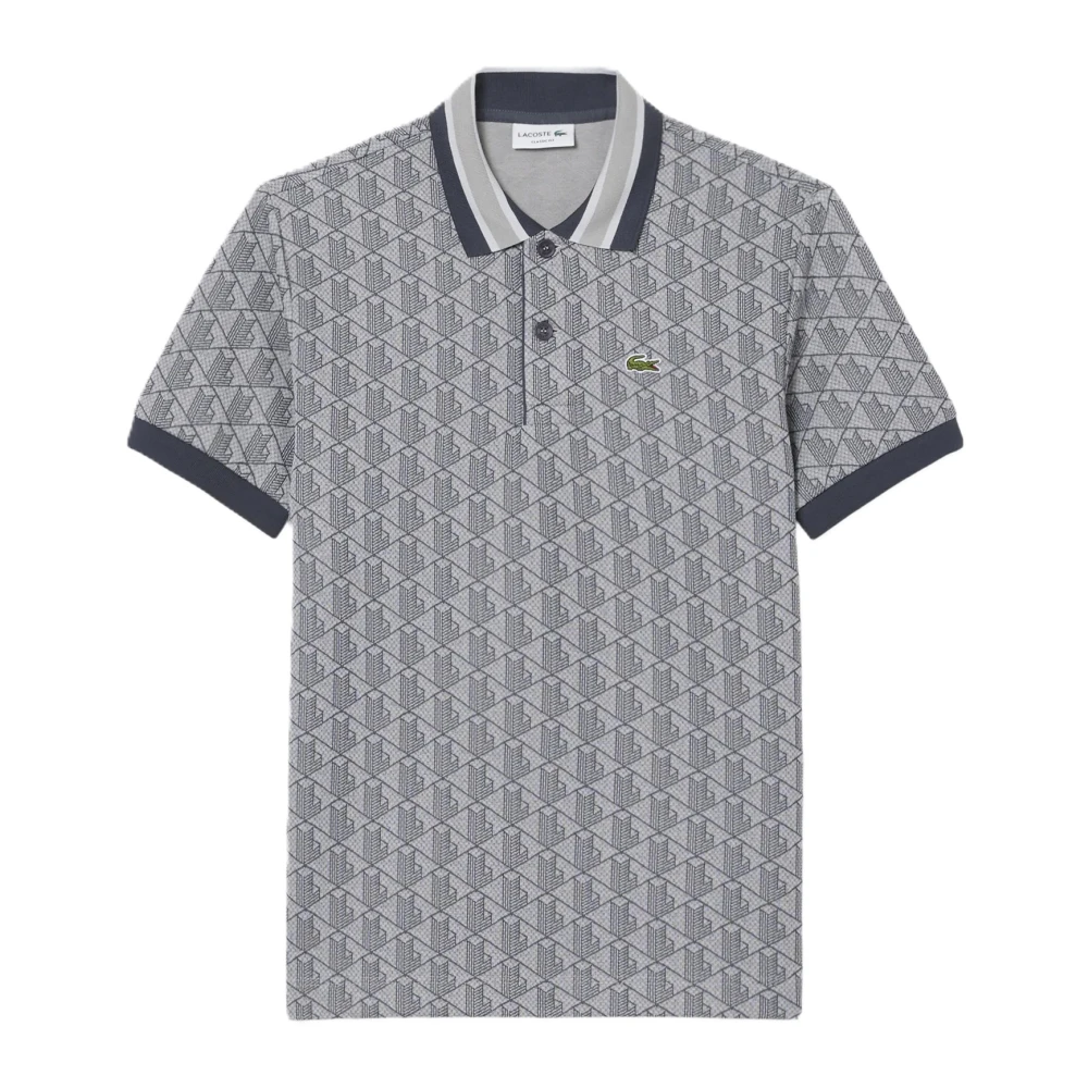 Lacoste Men's Gray Classic Fit Monogram Jacquard Polo Shirt - Polo Shirts - L - Tops