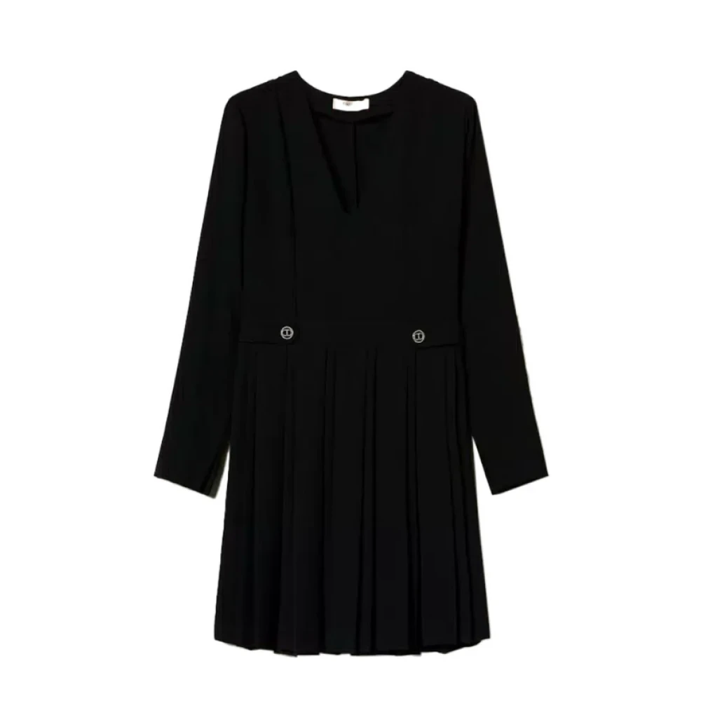 Twinset Zwarte Geplooide Minijurk Black Dames