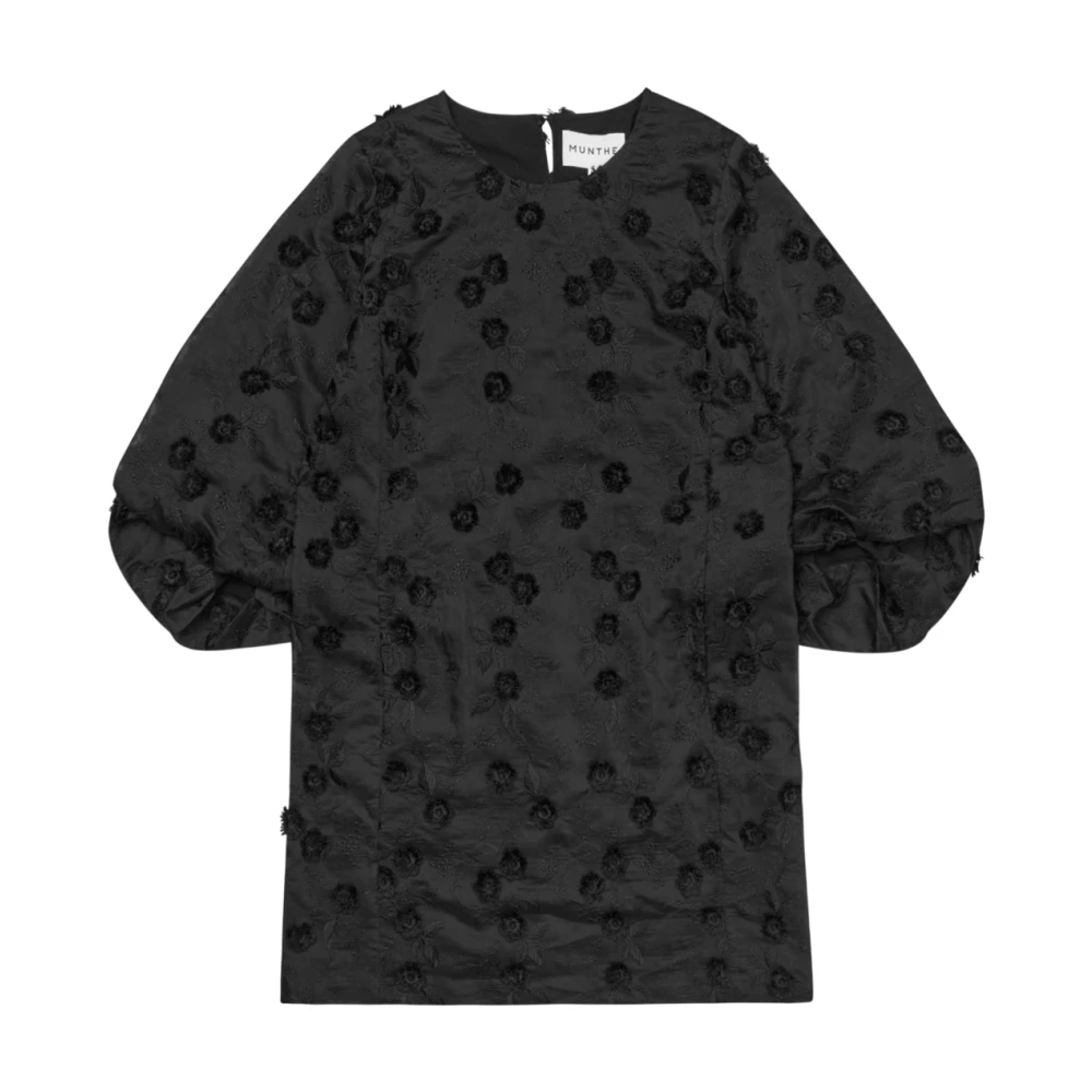 Munthe Women's Black Blouses, L, Elegant Floral Embroidered Dress