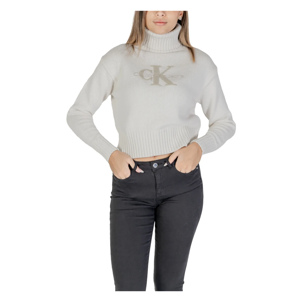 Calvin Klein Jeans Chenille Monologo Dames Trui White Dames