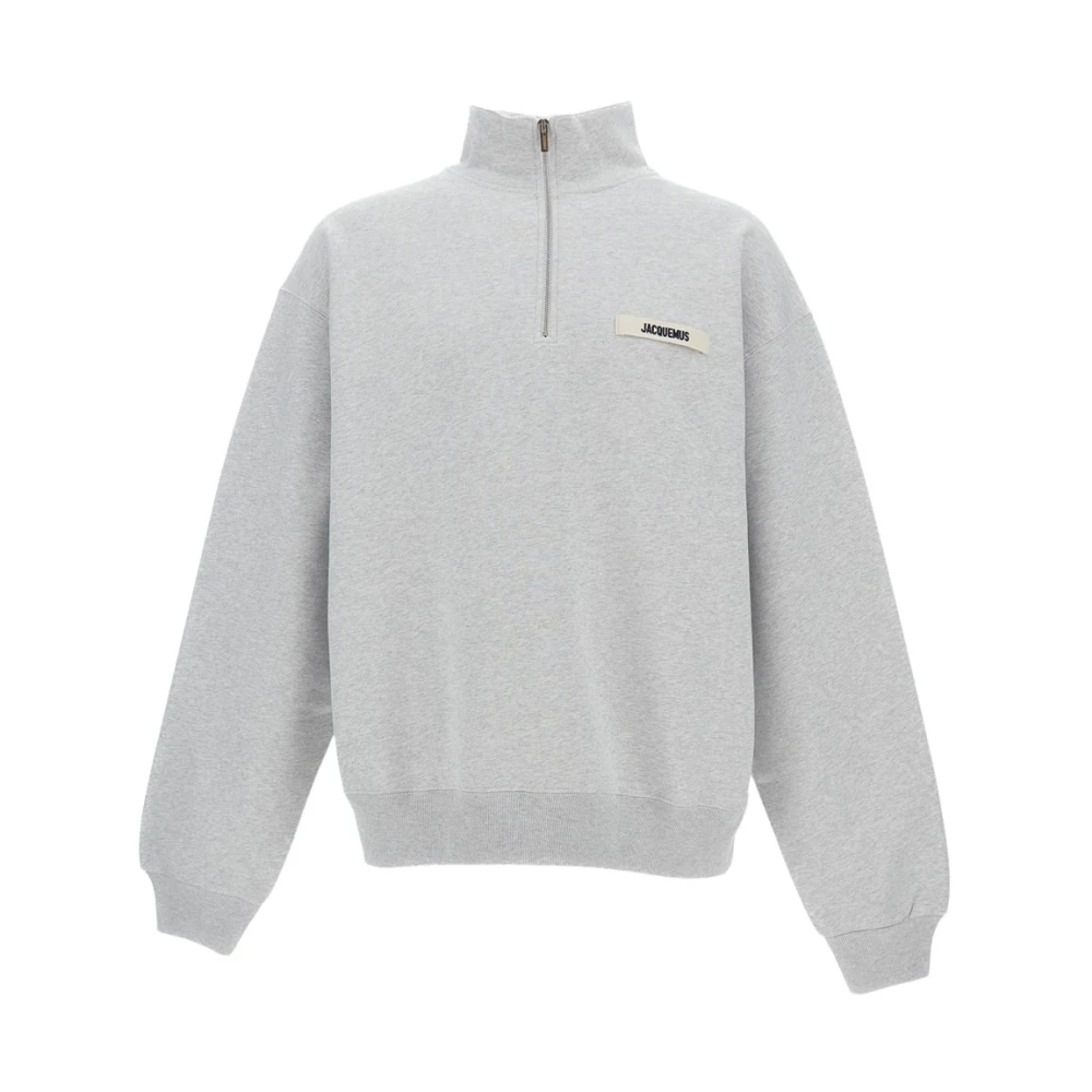 Jacquemus Gray Zip-Throughs, Male, Xl, Gros Grain Zipped Rollneck Sweatshirt