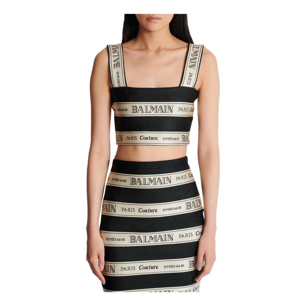 Balmain lint jacquard crop top Black Dames