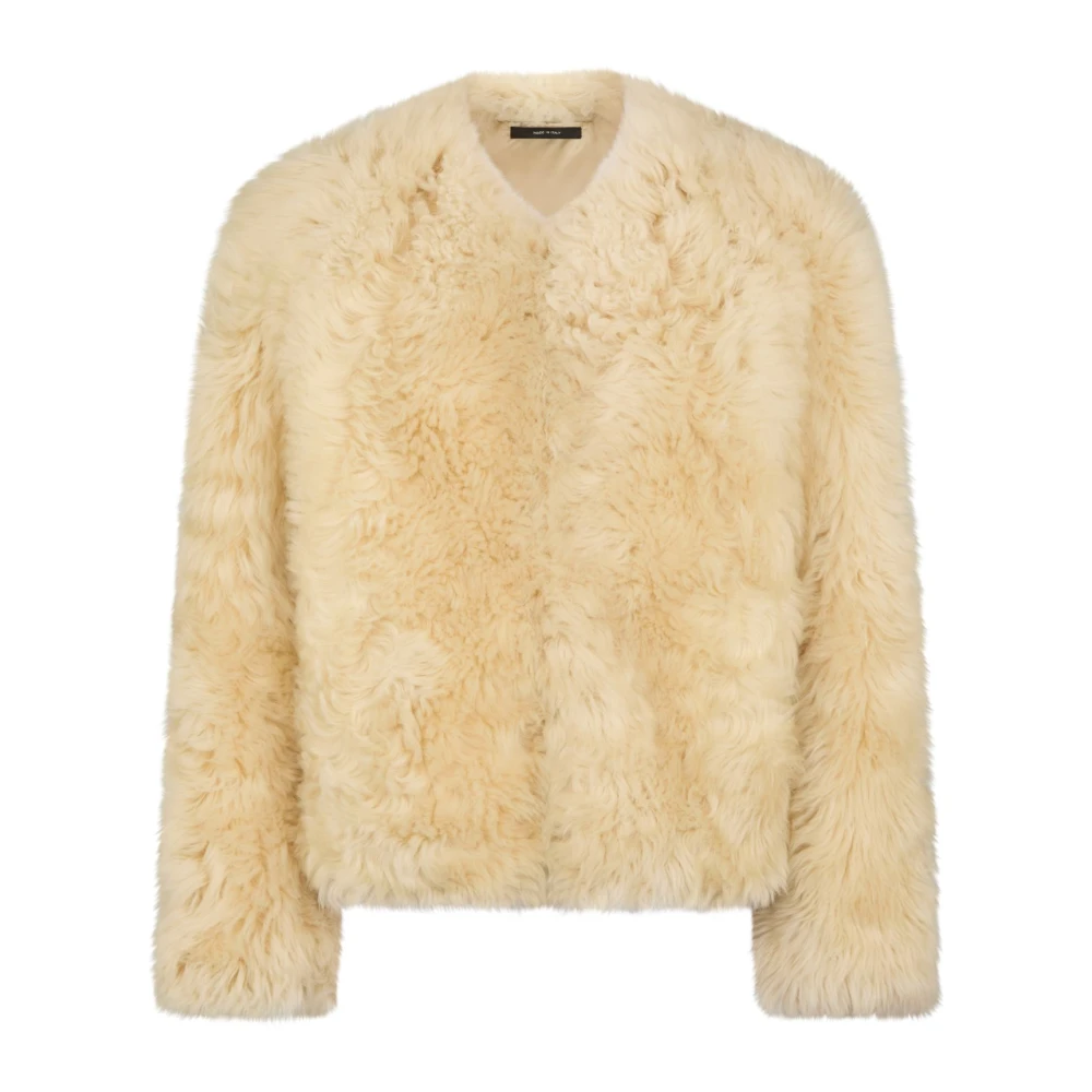 Tom Ford Women's White Faux Fur & Shearling Jackets, S, Collarless Shearling Jacket