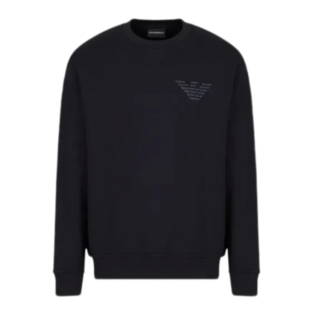 Emporio Armani Herr Svart Sweatshirts & Hoodies L, Bomull, Bomullströja Med Örnlogotyp