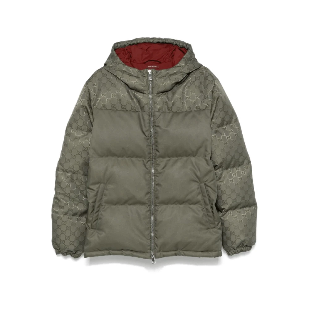 Gucci Canvas Puffer Jacket met Donsvulling Green Heren