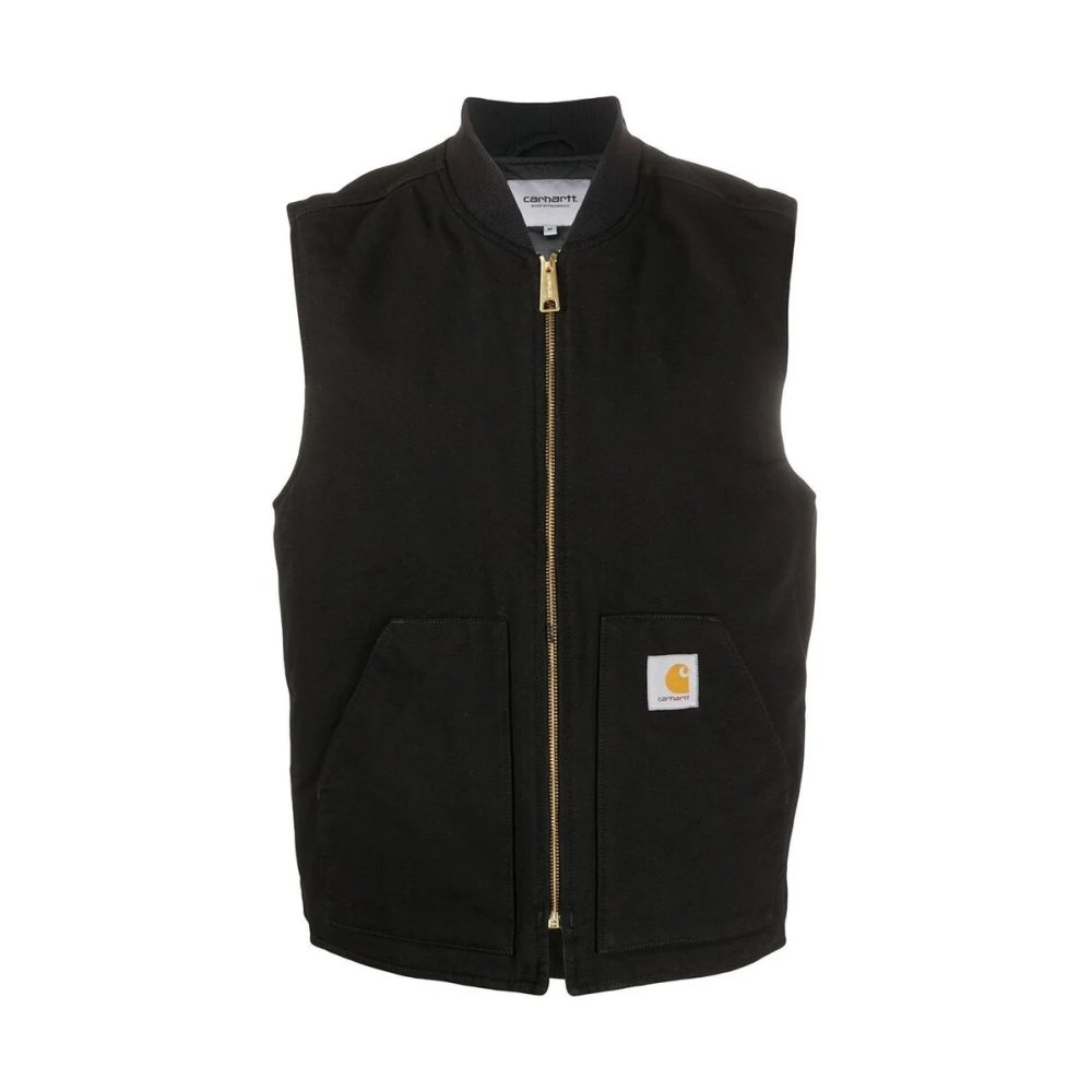 Carhartt WIP Zwarte Katoenen Logopatch Vest met Rits Black Heren
