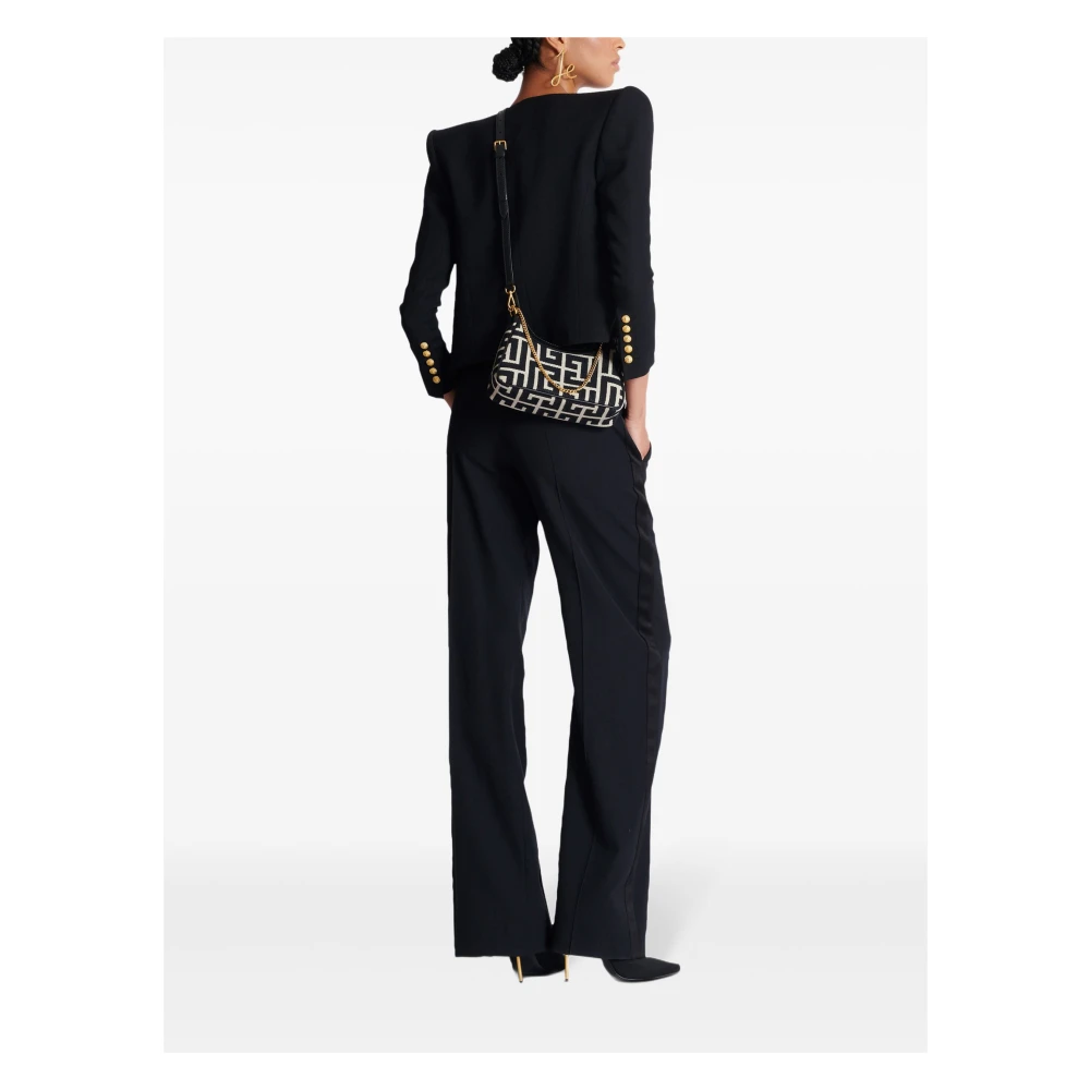 Balmain Monogram Jacquard Schoudertas Black Dames