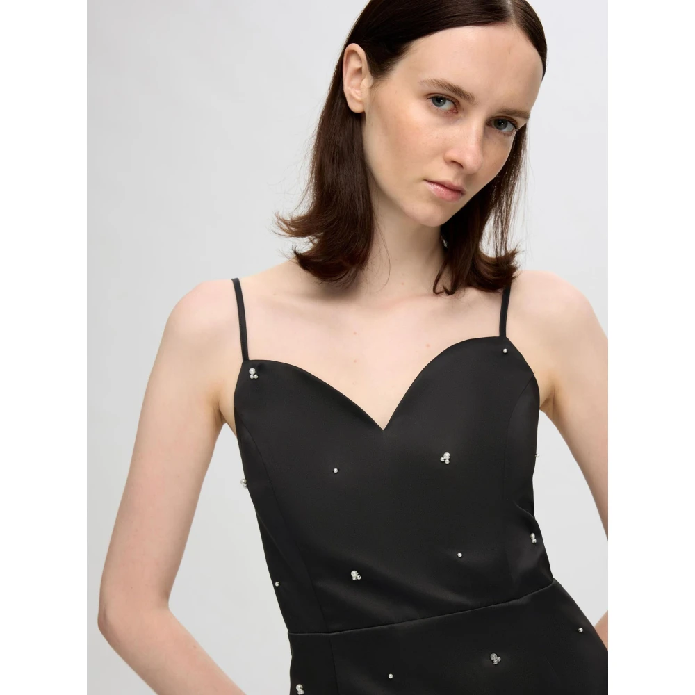 Selected Femme Satin Midi Jurk met Dunne Bandjes Black Dames