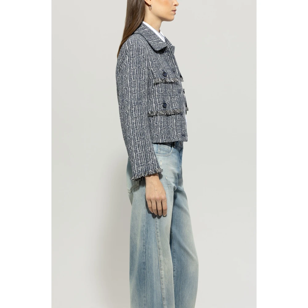 LUISA CERANO Korte jas met visgraatpatroon Blue Dames