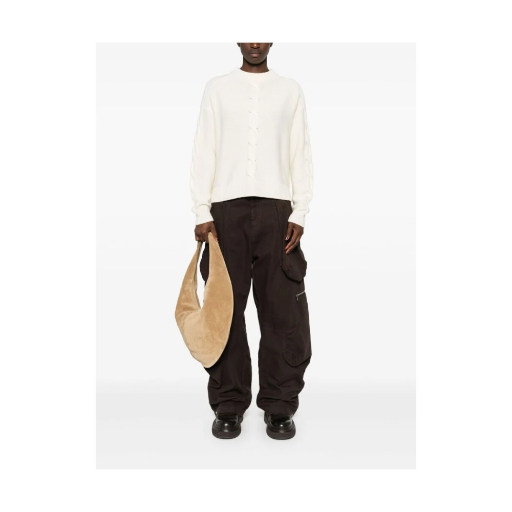 Kujten Ivoor Cashmere Kabelgebreide Trui Beige Dames