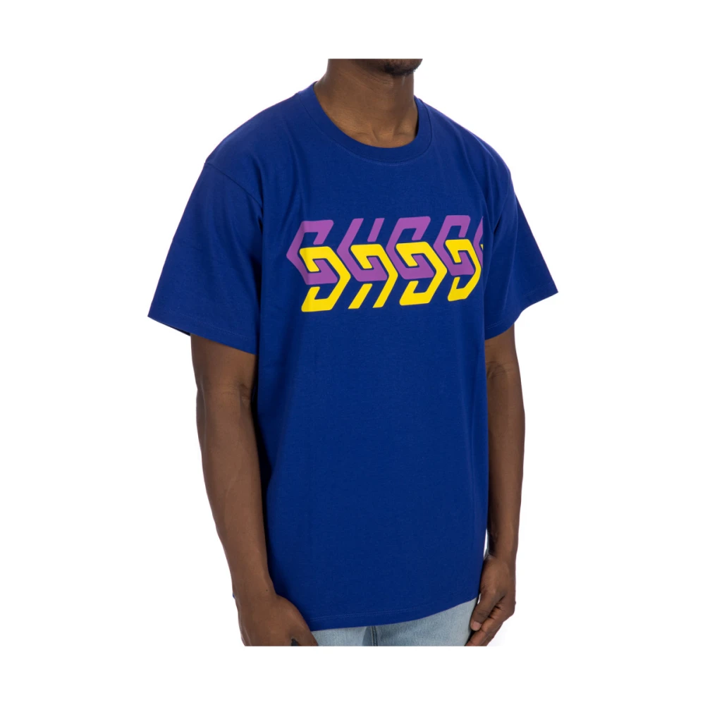 Gucci Blauw Oversized T-shirt met bedrukt logo Blue Heren