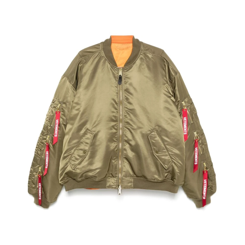 Vetements Khaki Vadderad Cargo Jacka Reversibel Stil Green, Herr