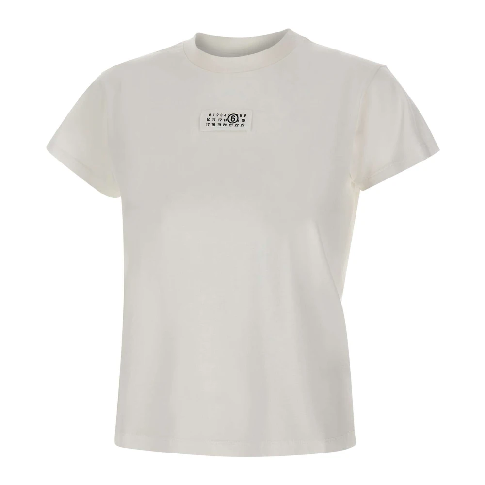 Mm6 Maison Margiela Women's White T-Shirts, S, Numeric Cotton T-Shirt