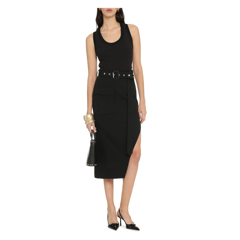 alexander mcqueen Katoenen jurk met riem en zak Black Dames