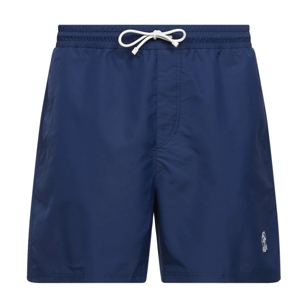 Brunello Cucinelli Blue Beachwear, Male, S, Logo-Detail Swim Shorts