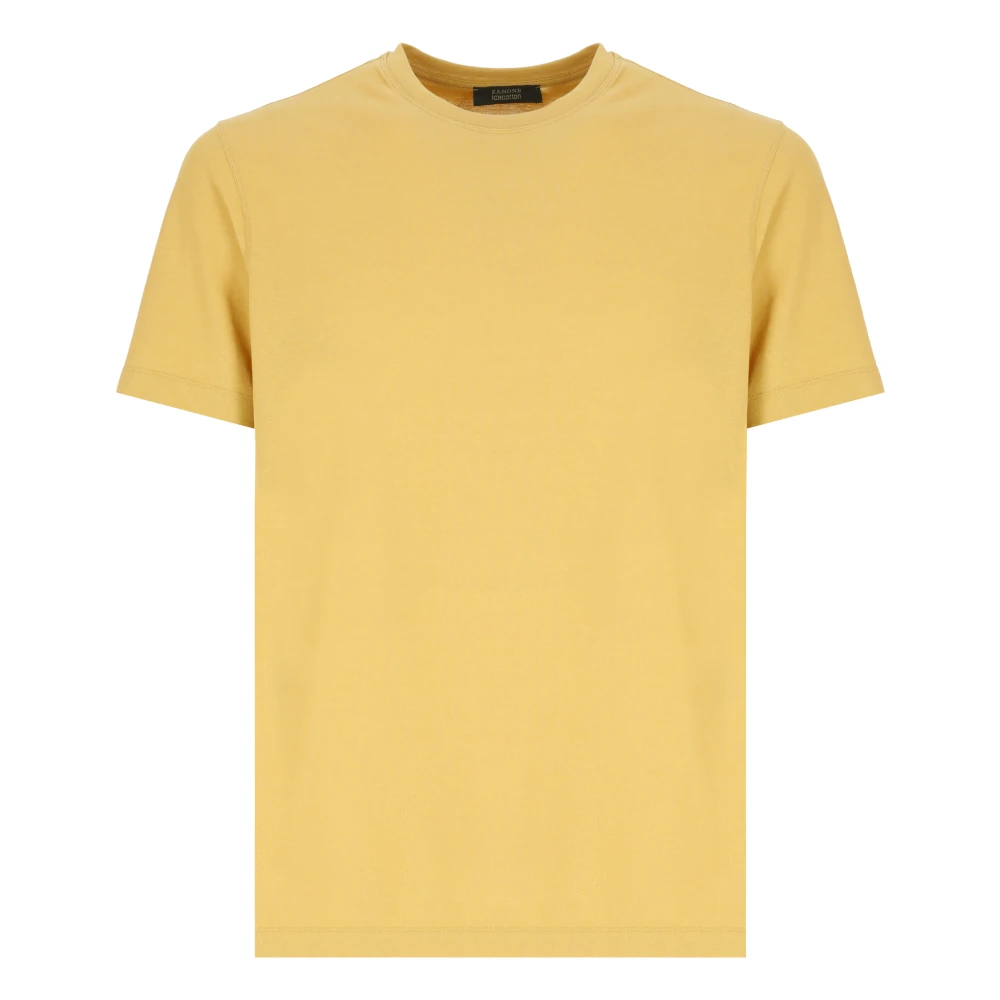 Zanone Gele Katoenen T-shirt Ronde Hals Korte Mouwen Yellow Heren