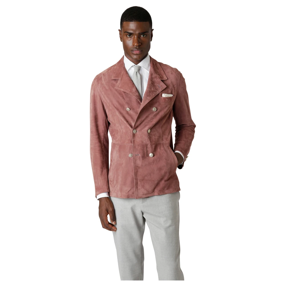 Eleventy Dubbelborst suede leren jas Pink Heren