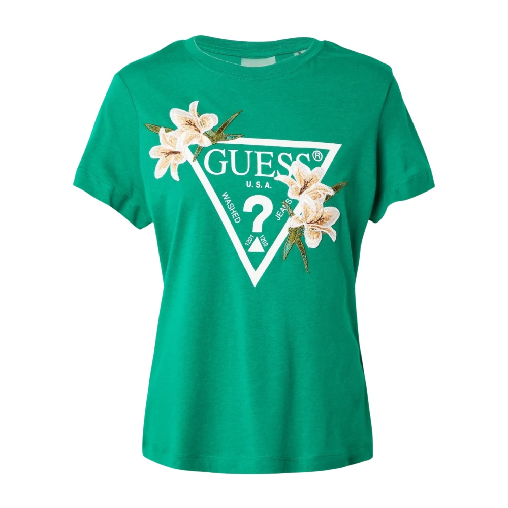 Guess Triangle Logo T-Shirt Groen Geborduurd Green Dames