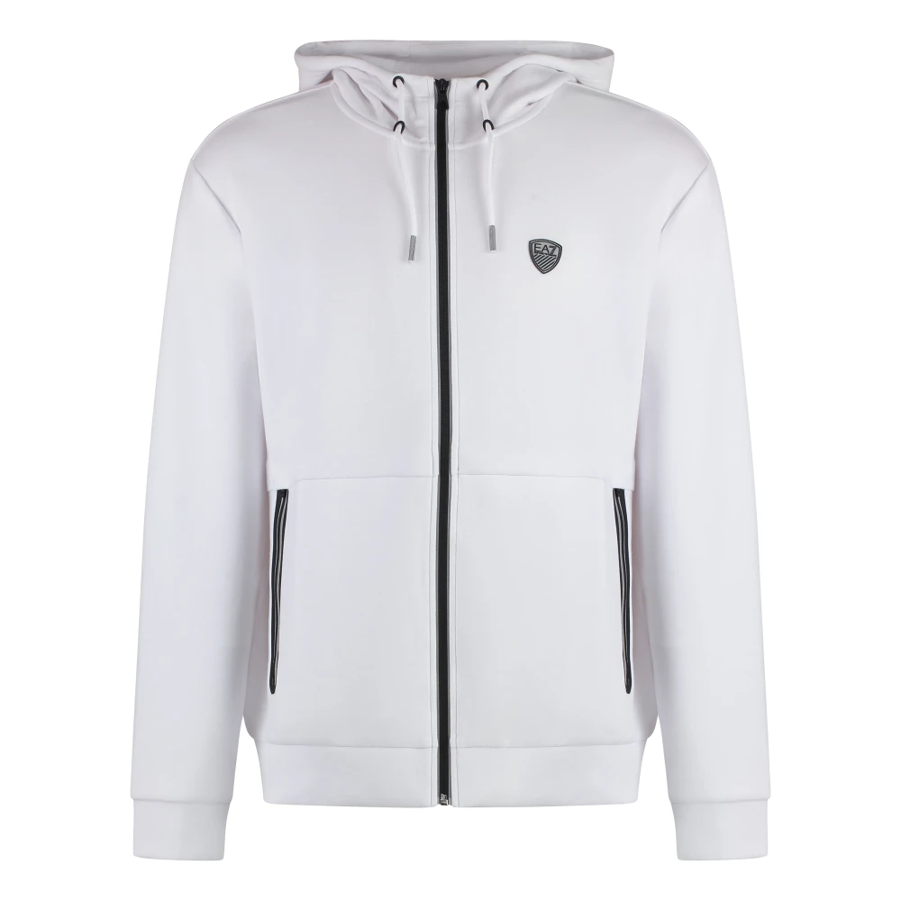 Emporio Armani EA7 Hoodie met rits en zijzakken White Heren