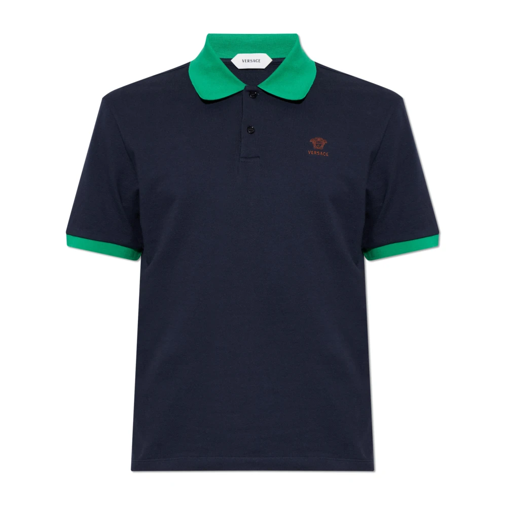 Versace Men's Blue Polo Shirts, L, Polo With Embroidered Logo