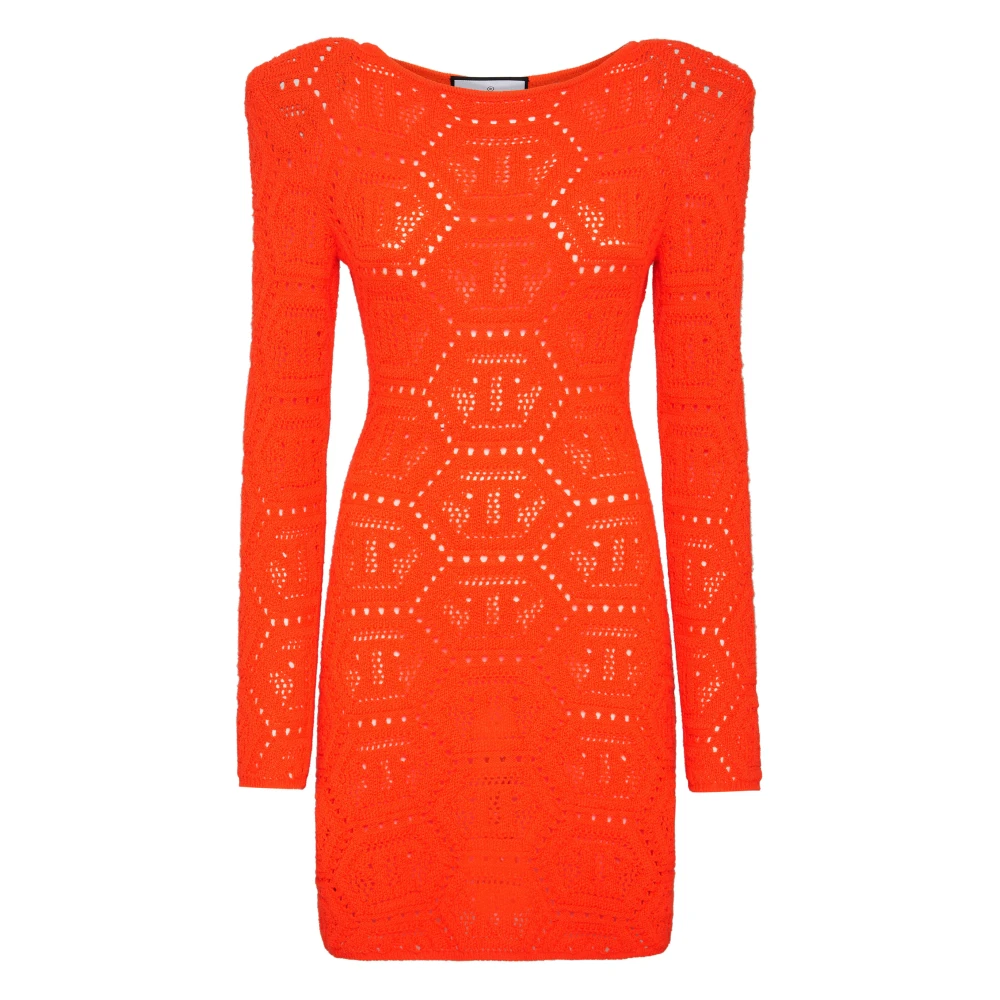 Philipp Plein Women's Orange Knit Dress Monogram - Knitted Dresses - S - Dresses