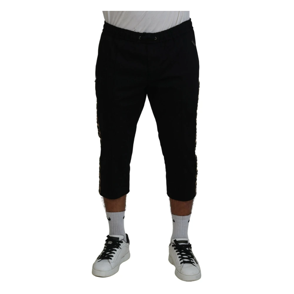 Dolce & Gabbana Men's Black Cropped Trousers, L, Leopard Print Cropped Trousers