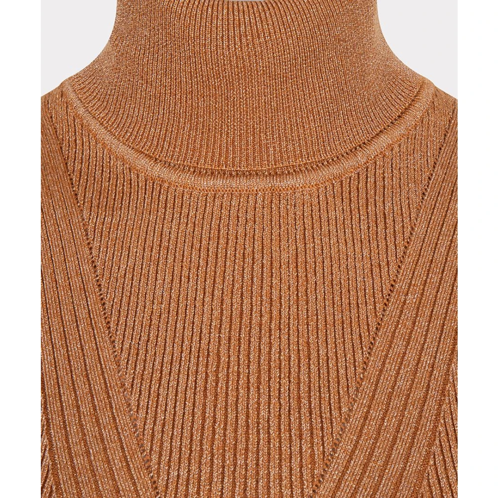 Esqualo Lurex Mouwloze Top Karamel Brown Dames