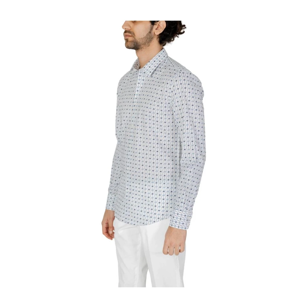 Antony Morato Blauw Geometrisch Print Langemouw Overhemd Blue Heren