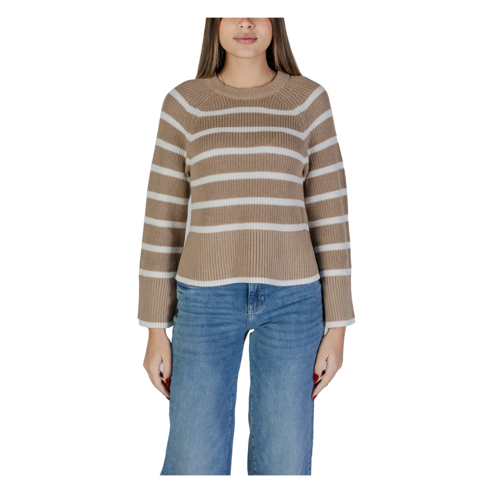 Vila Gestreept gebreide trui met lange mouwen Beige Dames