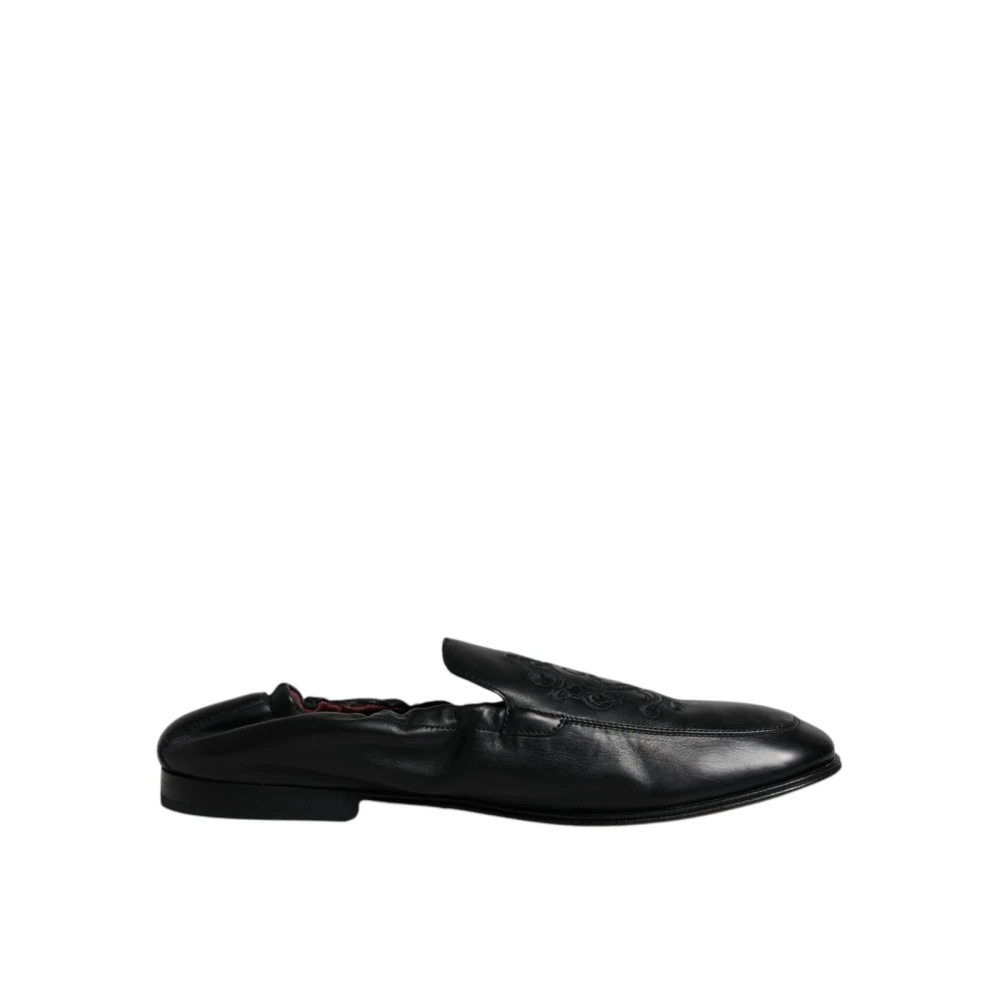 Dolce & Gabbana Men's Black Embroidered Leather Loafers Slip-On