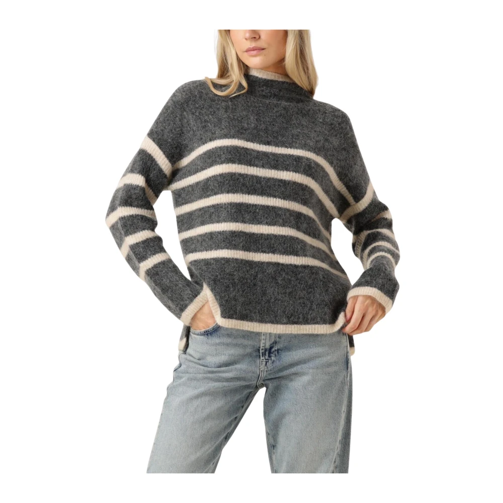 Second Female Ovalis Knit T-Neck Sweater Second Dames Gray Dames