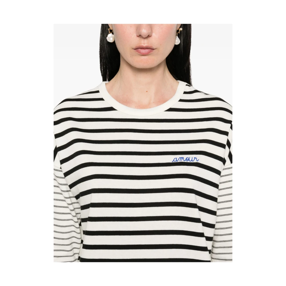 Maison Labiche Witte Crew Neck Sweater met Logo Multicolor Dames