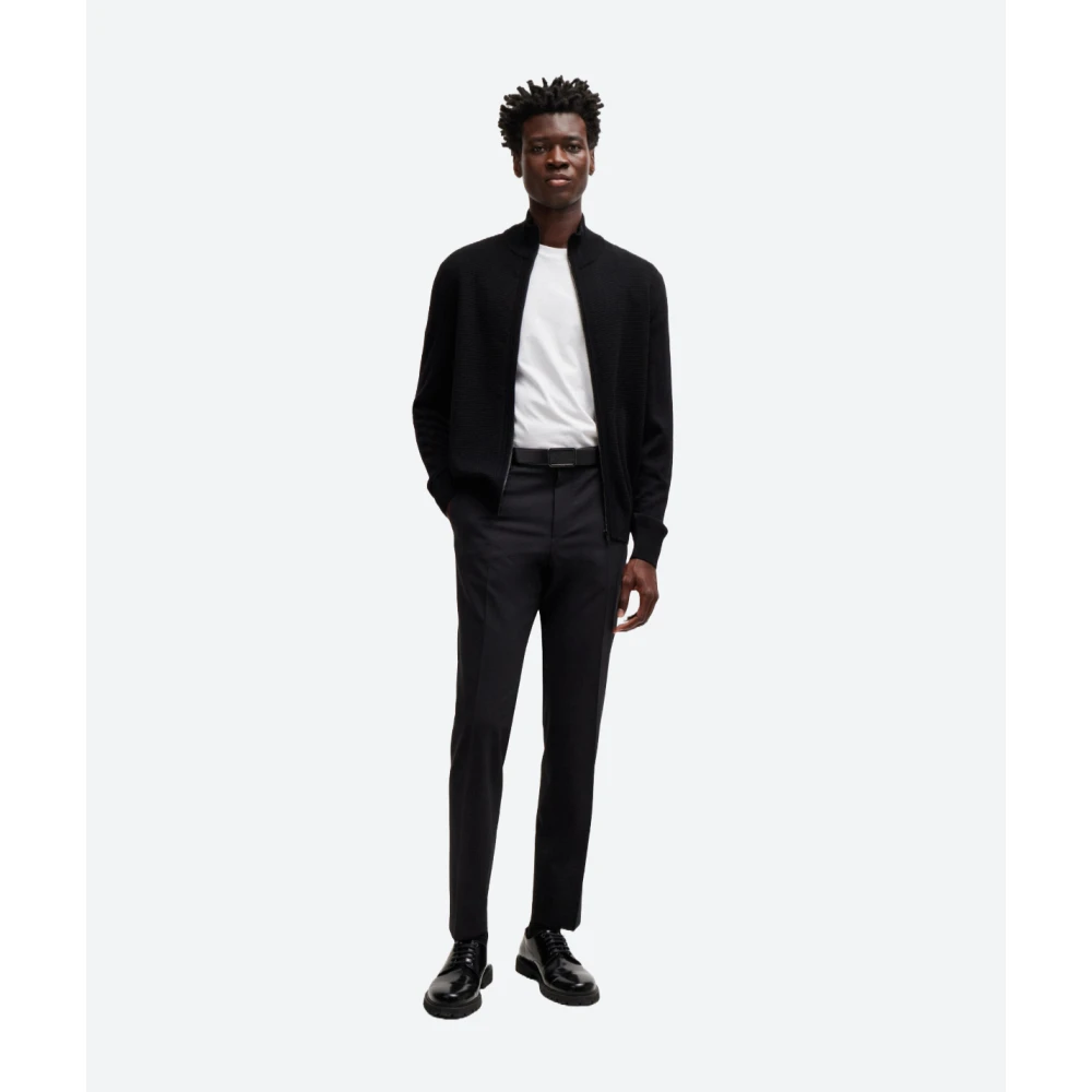 Hugo Boss Cardigan met rits van zuivere wol en gemengde afwerking Black Heren