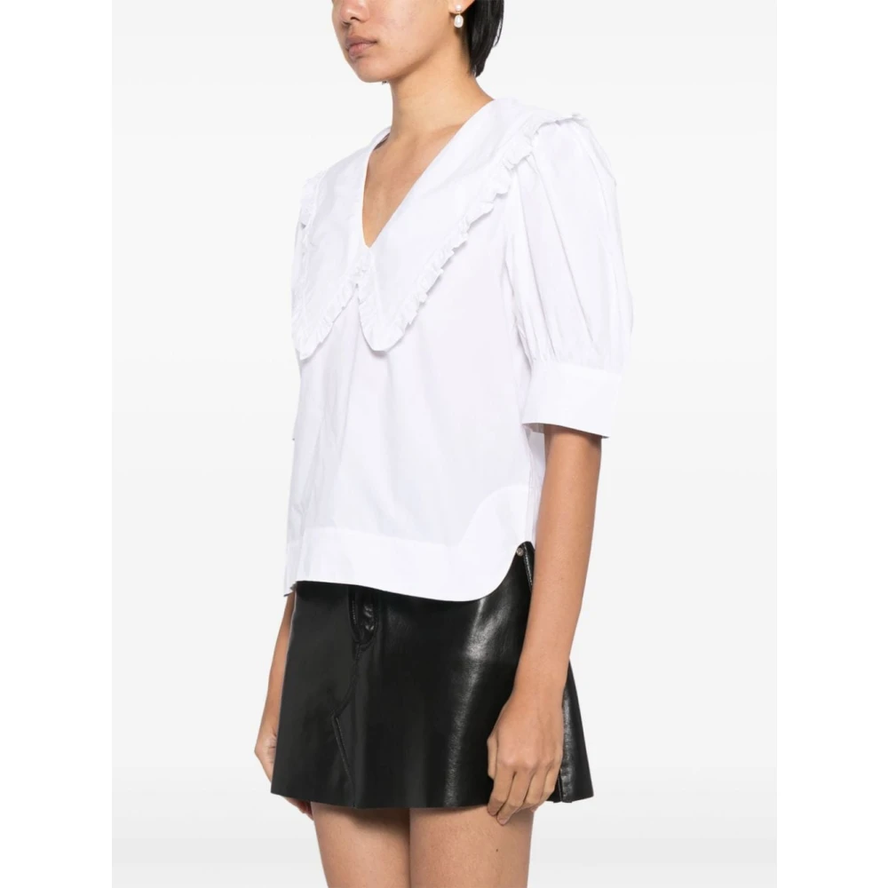 Ganni Witte Katoenen Poplin Gerimpelde Blouse White Dames