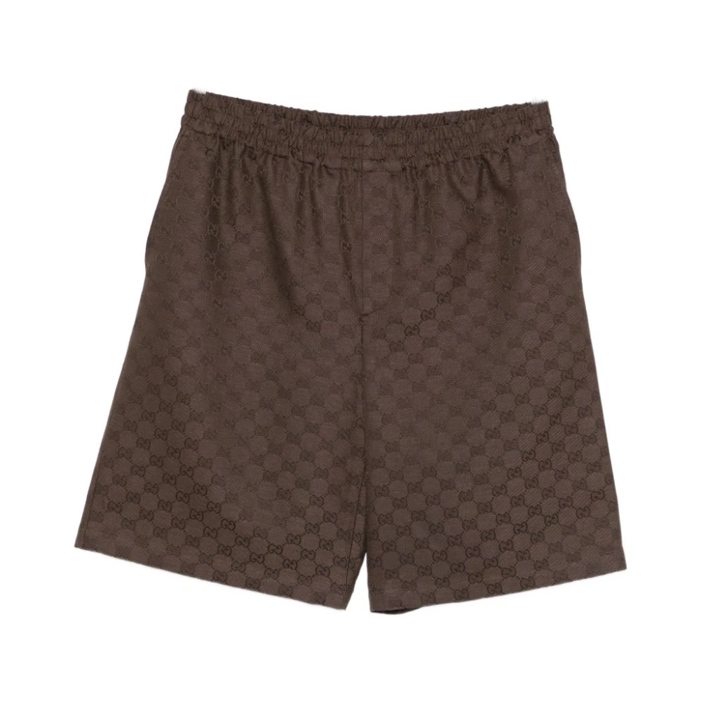 Gucci Men's Brown Casual Shorts, Xl, Gg Canvas Linen Blend Shorts