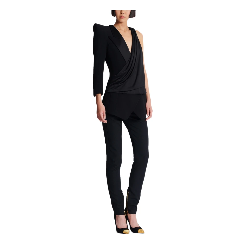 Balmain Asymmetrische jurk met gestructureerde schouder Black Dames