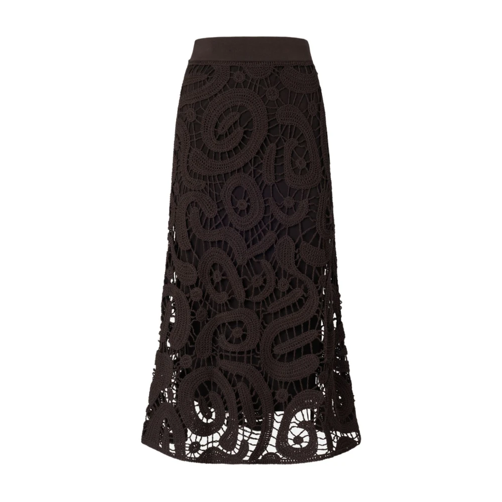Pinko Women's Brown Midi Skirts, L, Geometric Crocheted Midi Skirt
