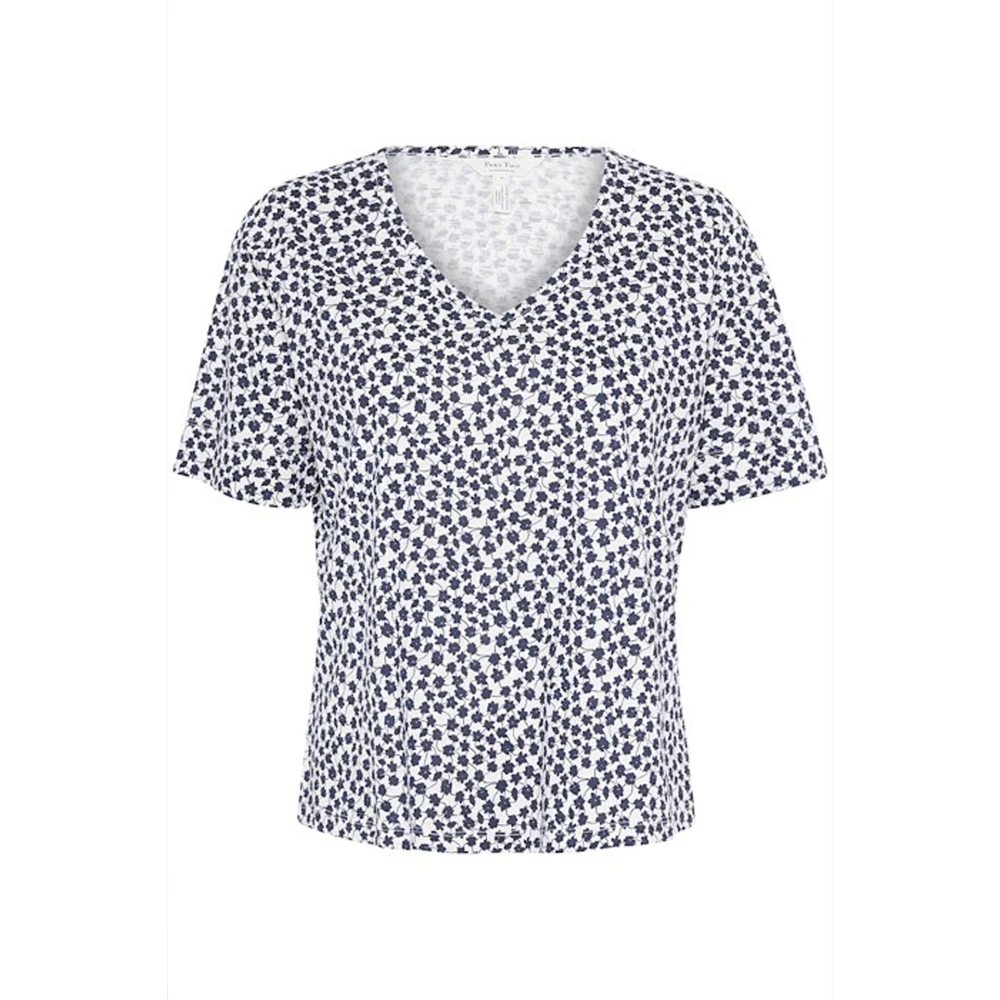 Part Two Navy Mini Grid Flower T-shirt Blue Dames