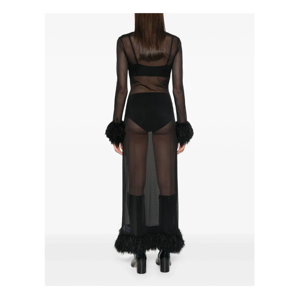 Marine Serre Zwarte Mesh Maxi Jurk Franjekant Black Dames