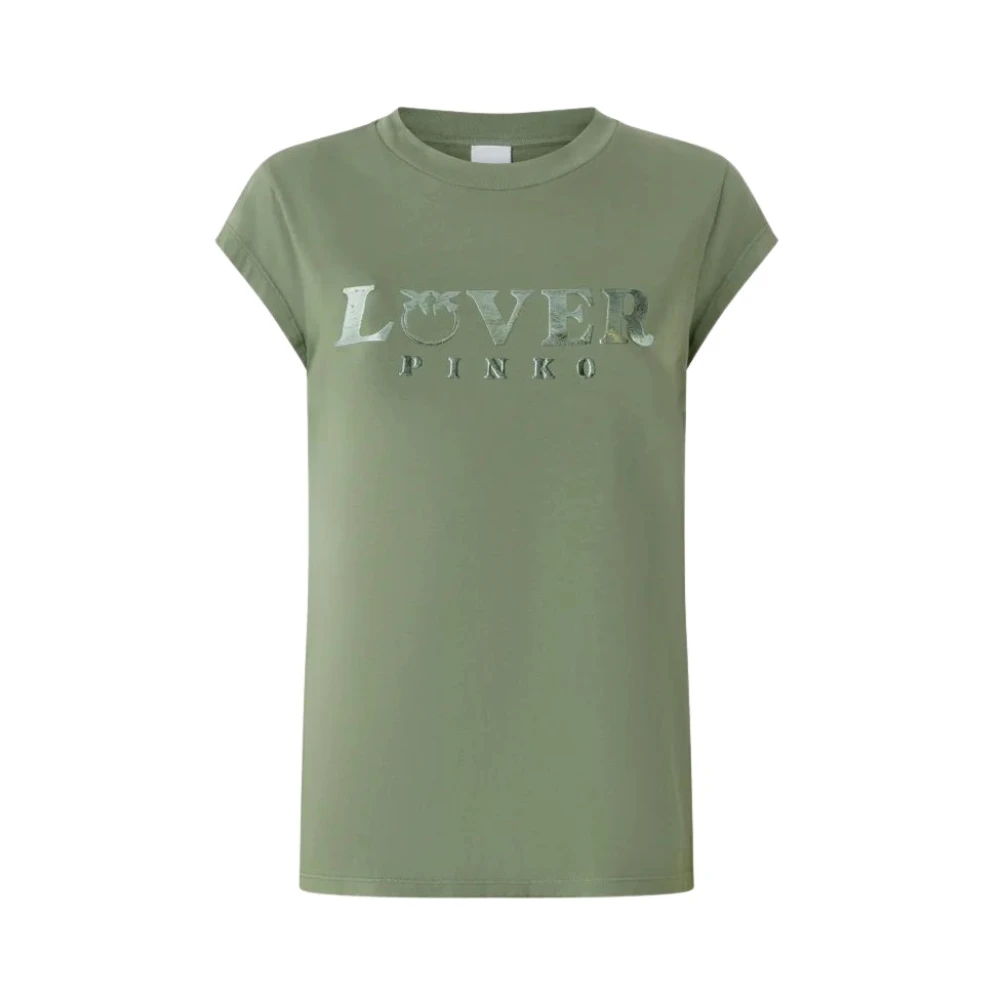 Pinko Katoenen Jersey T-shirt met Lover Print Green Dames