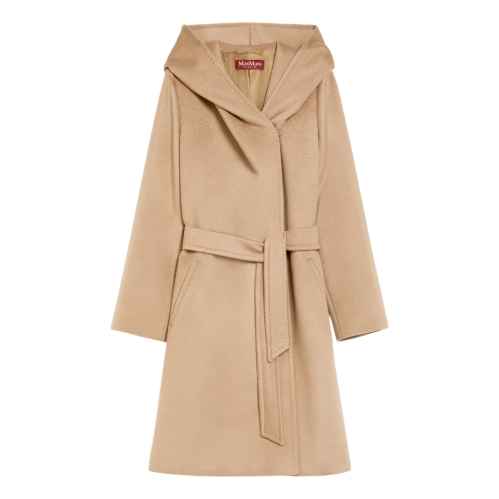 Max Mara Beige Ullkappa med Bred Huva Beige, Dam