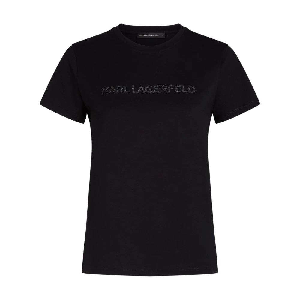 Karl Lagerfeld Zwart T-Shirt MET Zwart Glanzend Logo Black Dames