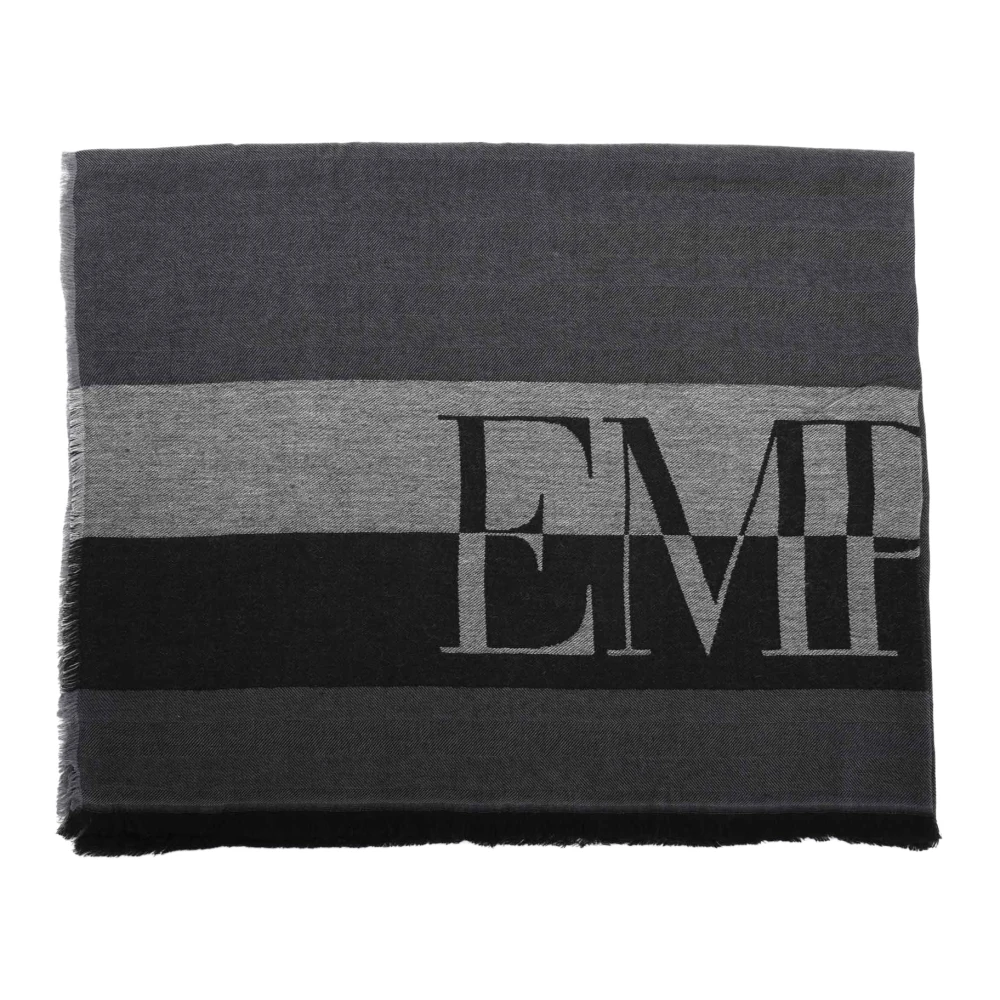 Emporio Armani Uomo Grigio Sciarpa A Righe Con Logo Oversize - Immagine 2