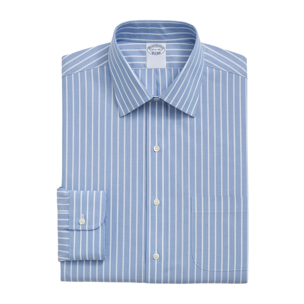 Brooks Brothers Lichtblauw Stretch Visgraat Regular Fit Strijkvrij Overhemd met Ainsley Kraag Blue Heren