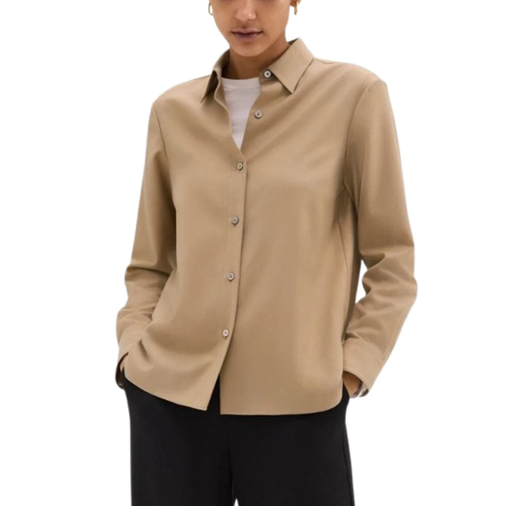 Theory Kameel Flanellen Overhemd Rechte Silhouet Brown Dames