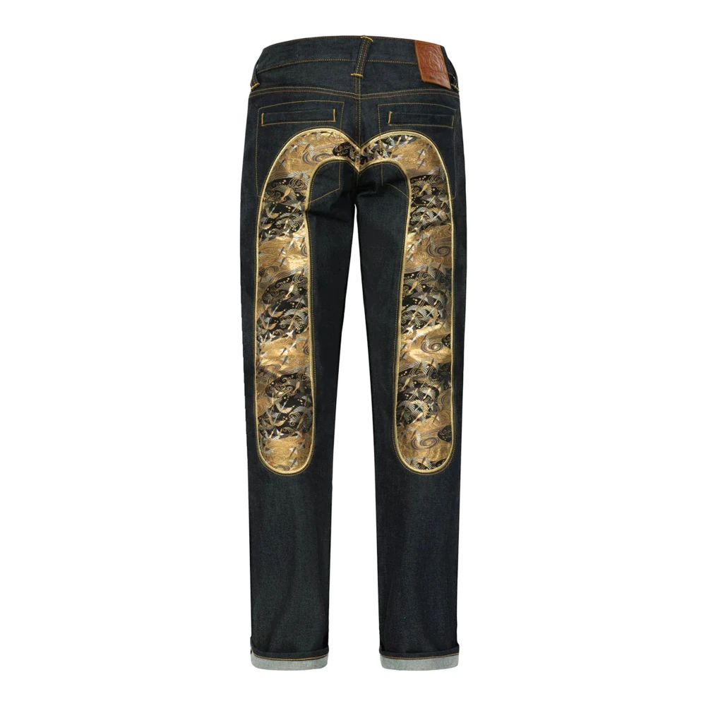 Evisu Zwarte Kraan Geborduurde Denim Jeans Black Heren