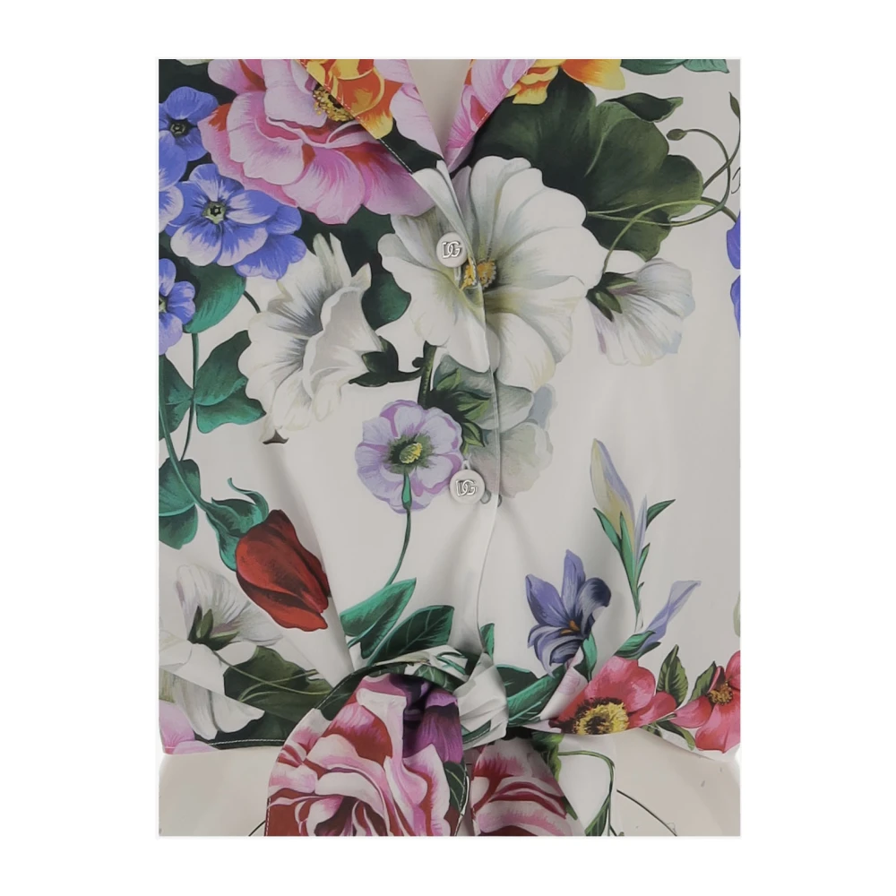 Dolce & Gabbana Bloemen Strik Detail Katoenen Overhemd Multicolor Dames