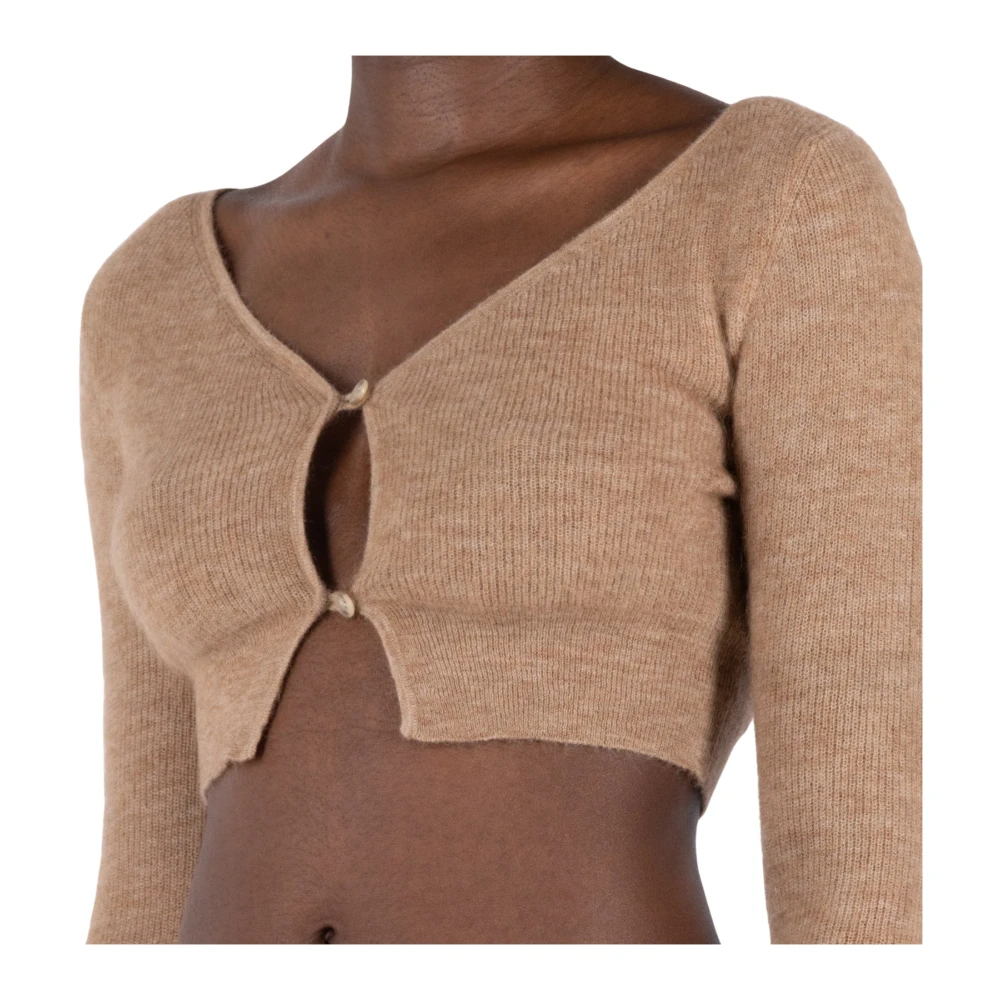 Jacquemus Bruine Mohair Cropped Cardigan Brown Dames